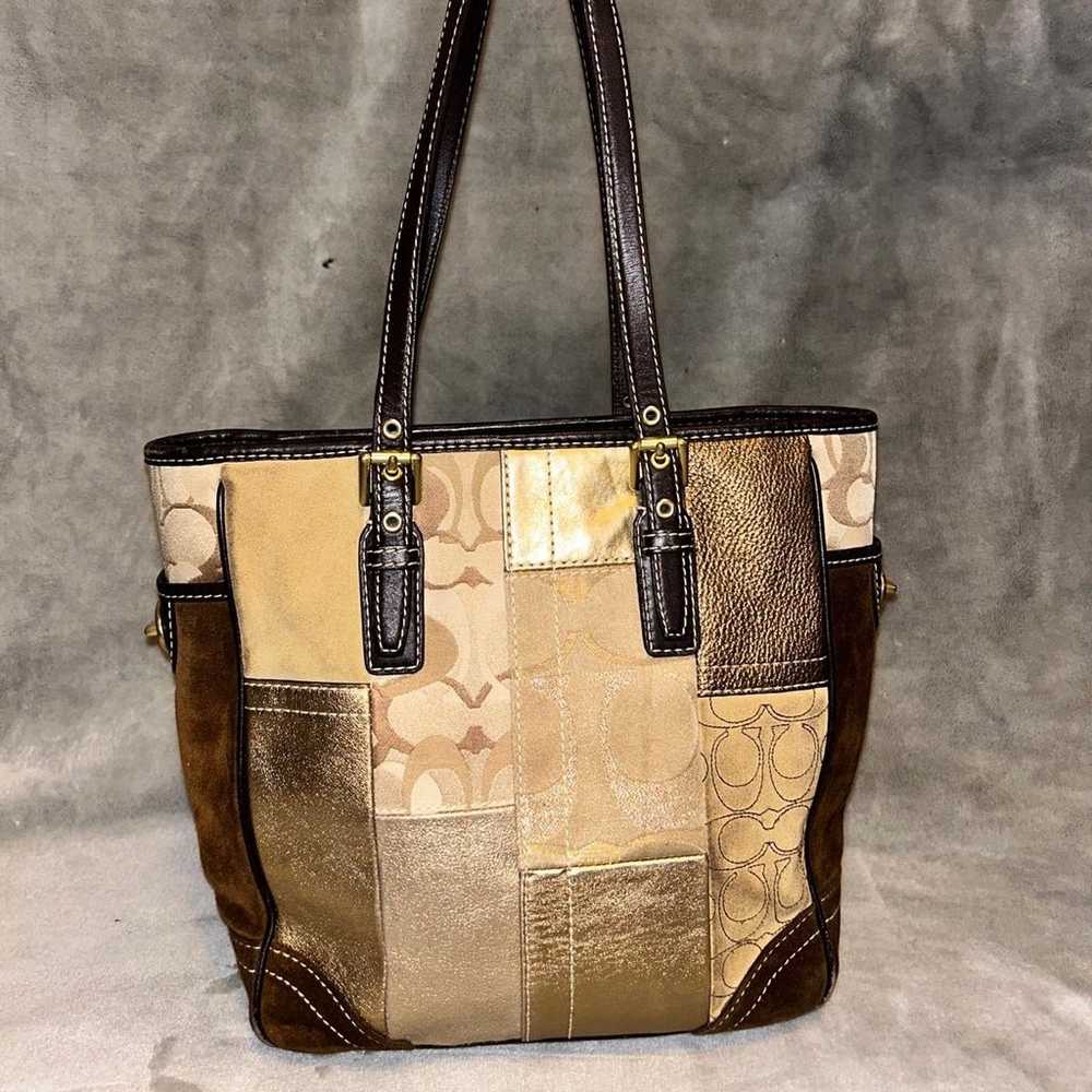Authentic Coach Handbag - Gold & Brown Leather Su… - image 3
