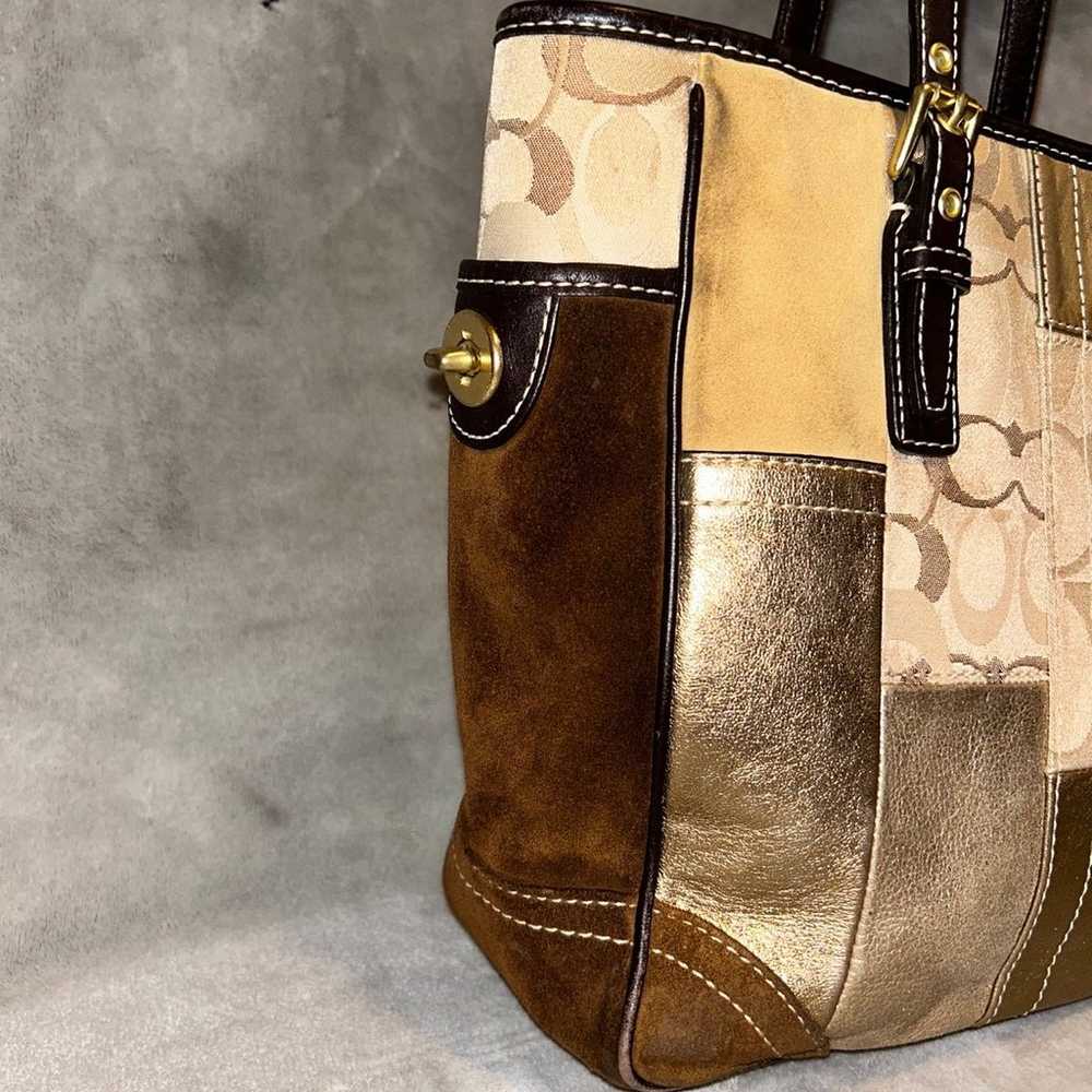 Authentic Coach Handbag - Gold & Brown Leather Su… - image 4