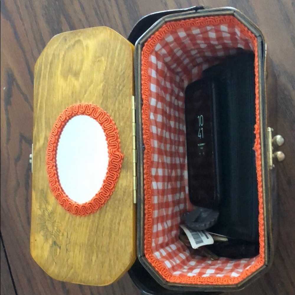 Vintage Wood Purse Owl and Mirror Unique Rare - image 12