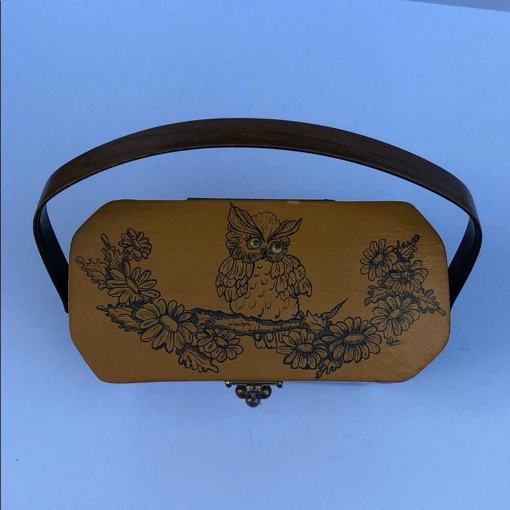 Vintage Wood Purse Owl and Mirror Unique Rare - image 2