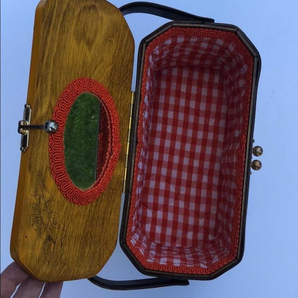 Vintage Wood Purse Owl and Mirror Unique Rare - image 7