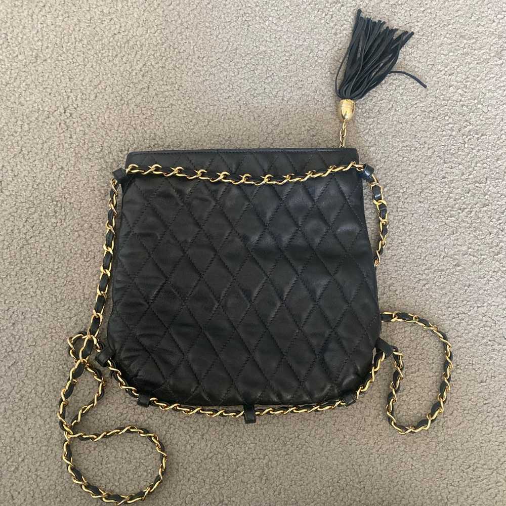Vintage Black Leather Quilted Bag - image 2