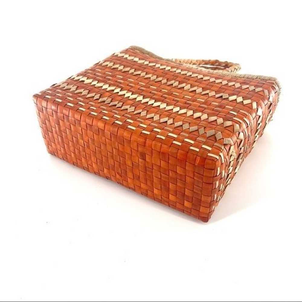 Vintage Orange & Beige Hand Woven Diamond Pattern… - image 5