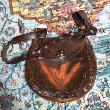 Hand Tooled Leather Braided Strap Purse - image 1