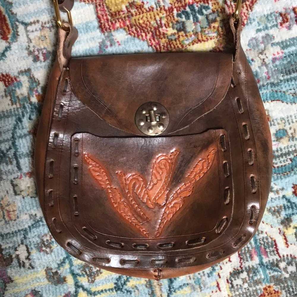 Hand Tooled Leather Braided Strap Purse - image 2