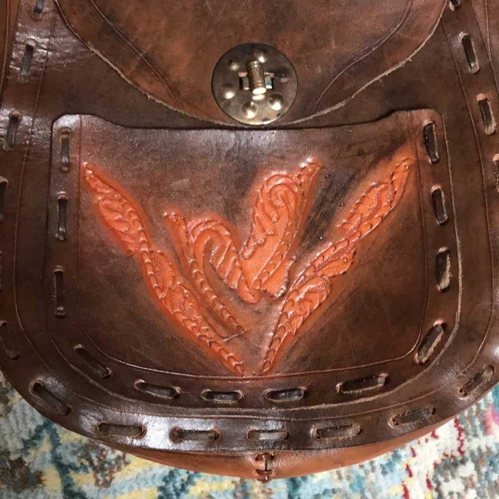 Hand Tooled Leather Braided Strap Purse - image 3