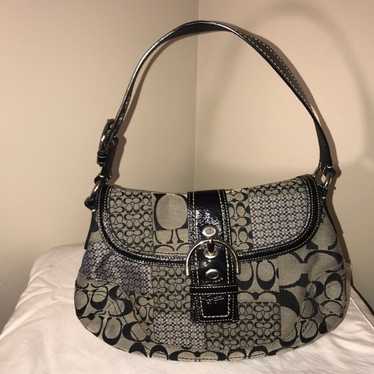 Coach 6818 Black/Grey Leather Signature Buckle shops Hobo Mini Monogram Purse Bag