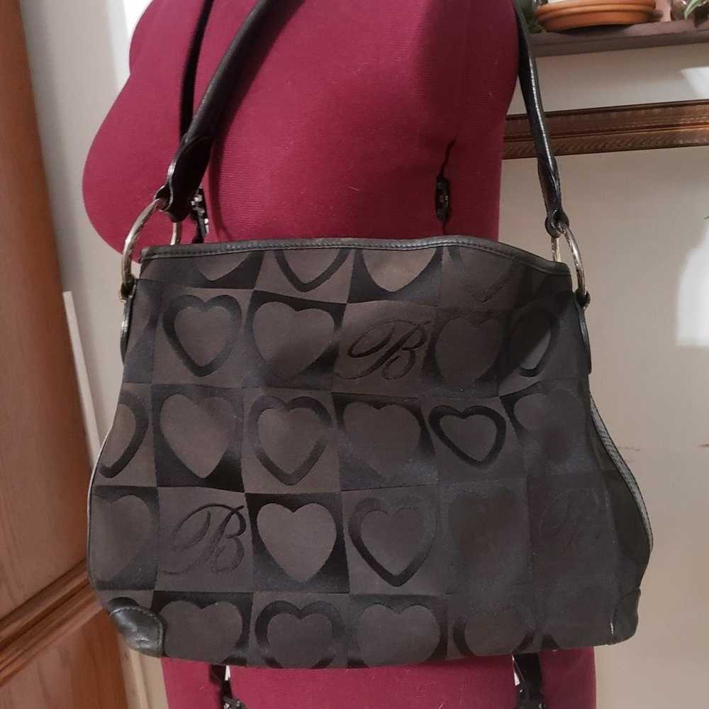 Brighton Black Leather and Canvas Heart Tote Bag - image 1