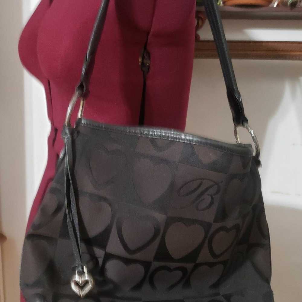 Brighton Black Leather and Canvas Heart Tote Bag - image 2