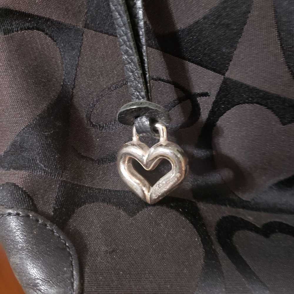 Brighton Black Leather and Canvas Heart Tote Bag - image 3