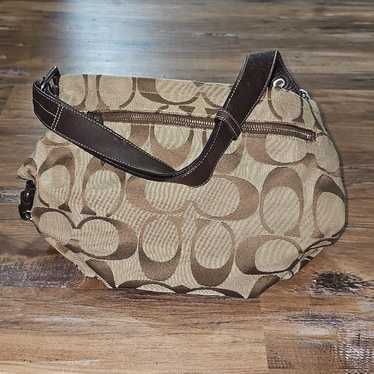 Designer coach tan brown beige purse bag logo brow