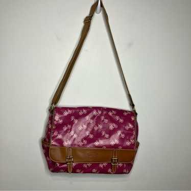 Fossil coated canvas messenger bag pink bicycle p… - image 1
