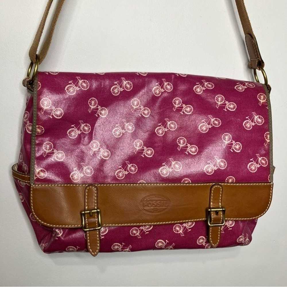 Fossil coated canvas messenger bag pink bicycle p… - image 2