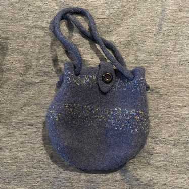 Vintage Blue Felted Hand Knit Handbag Purse EUC F… - image 1