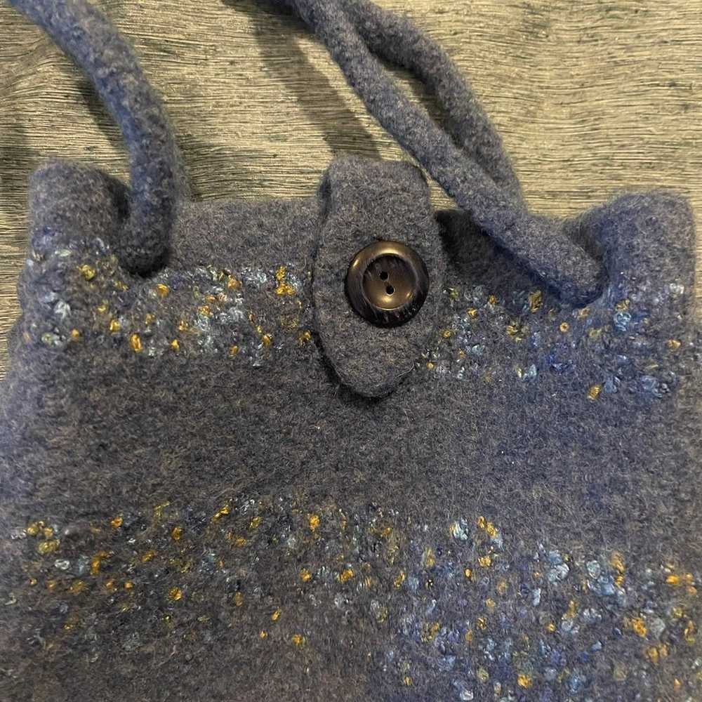 Vintage Blue Felted Hand Knit Handbag Purse EUC F… - image 2