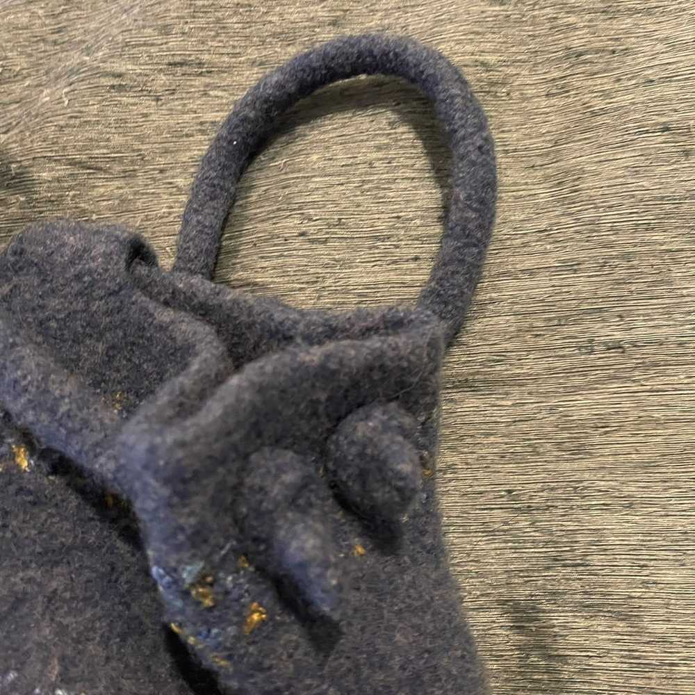 Vintage Blue Felted Hand Knit Handbag Purse EUC F… - image 4