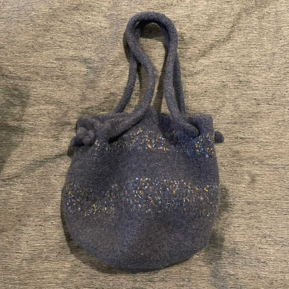 Vintage Blue Felted Hand Knit Handbag Purse EUC F… - image 5