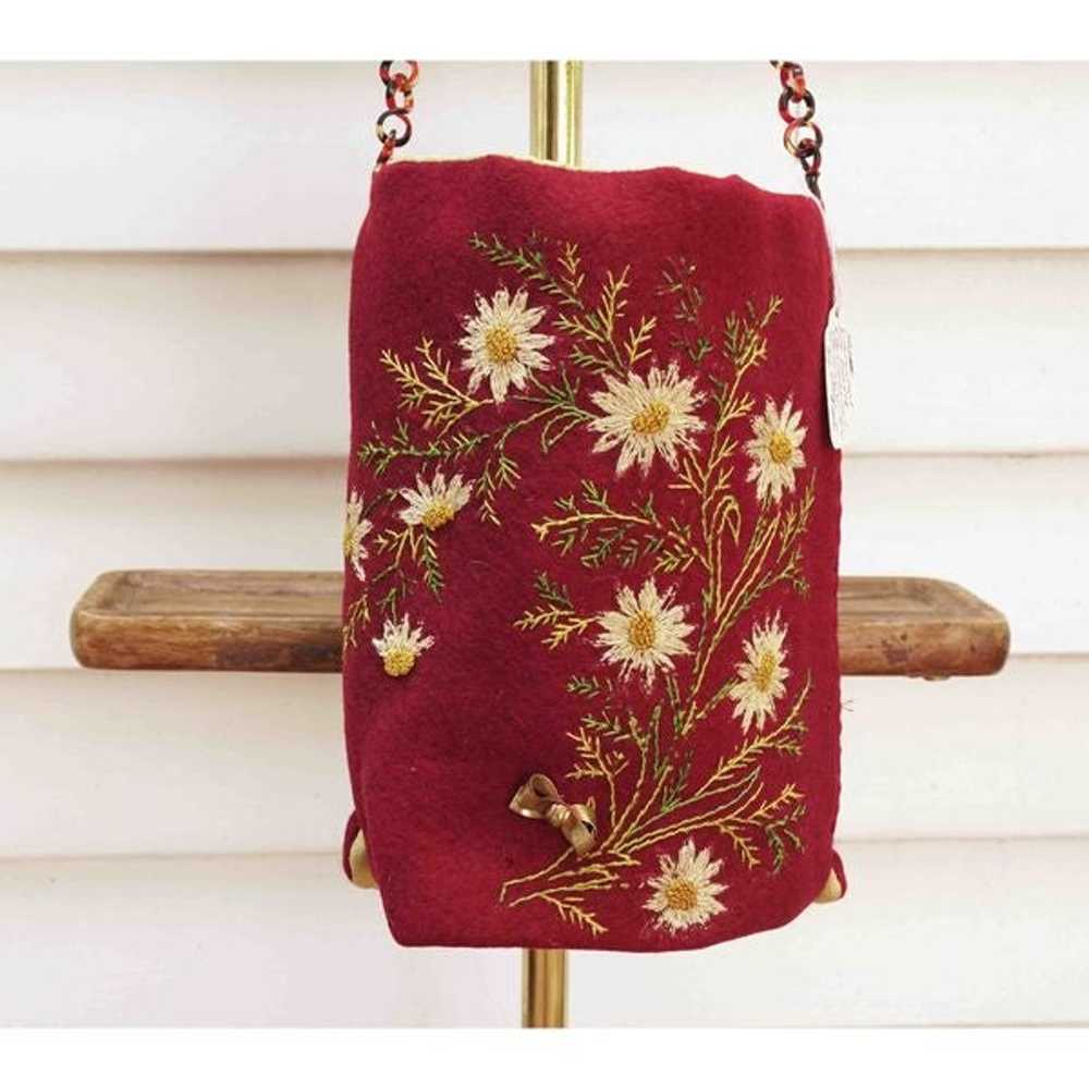 Vintage 50s Victorian Red Gold Floral Embroidered… - image 2