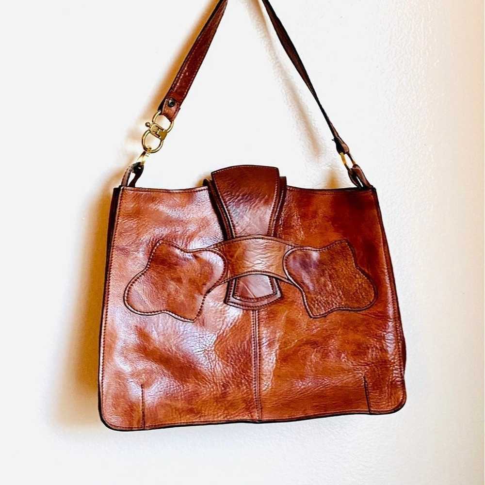 Vintage Brown Handmade Leather Shoulder Handbag, … - image 1