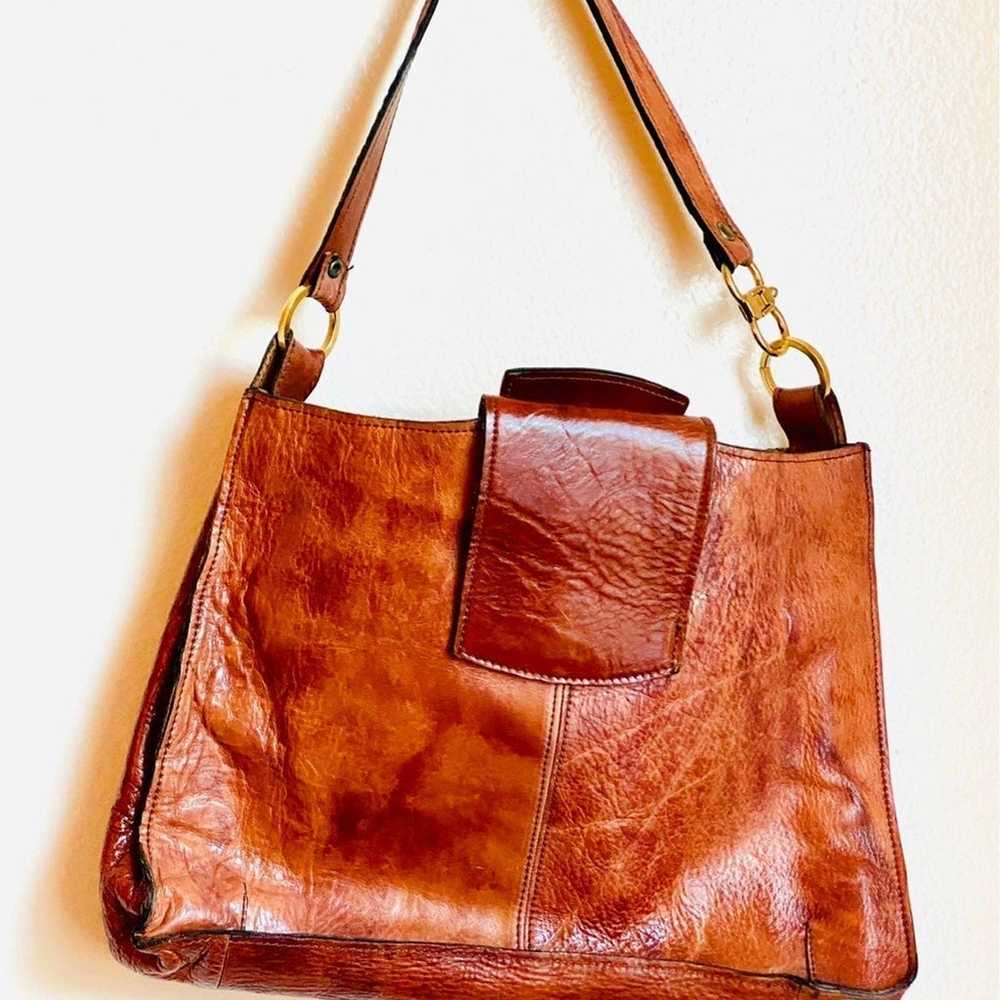 Vintage Brown Handmade Leather Shoulder Handbag, … - image 2