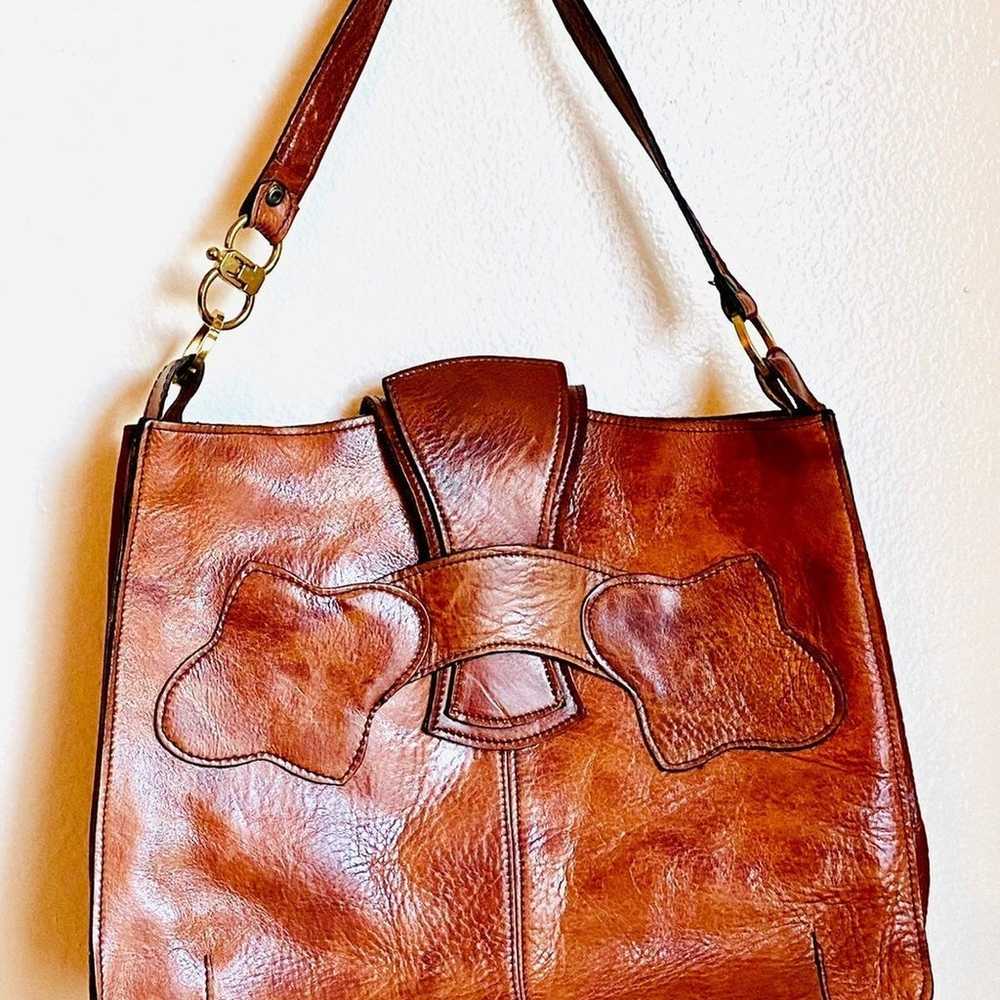 Vintage Brown Handmade Leather Shoulder Handbag, … - image 4