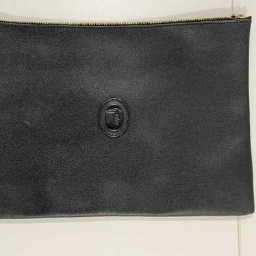 Trussardi, vintage black leather clutch bag