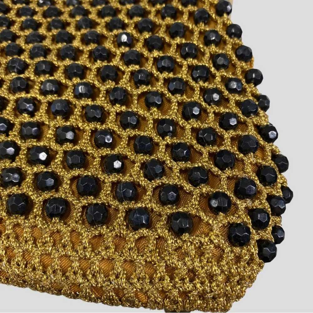 Vintage 50s Woven Gold Black Beaded Top Handle Bag - image 2