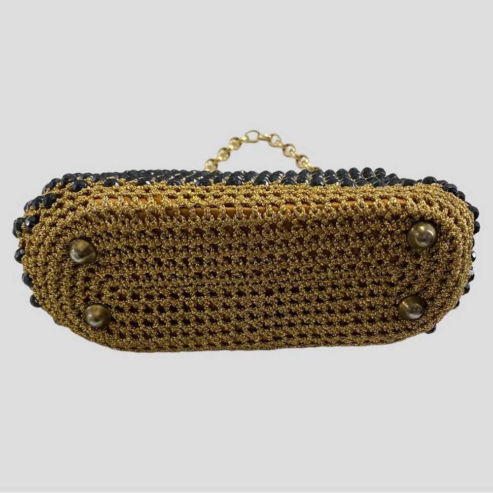 Vintage 50s Woven Gold Black Beaded Top Handle Bag - image 3