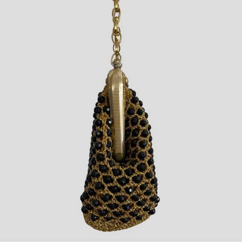 Vintage 50s Woven Gold Black Beaded Top Handle Bag - image 4