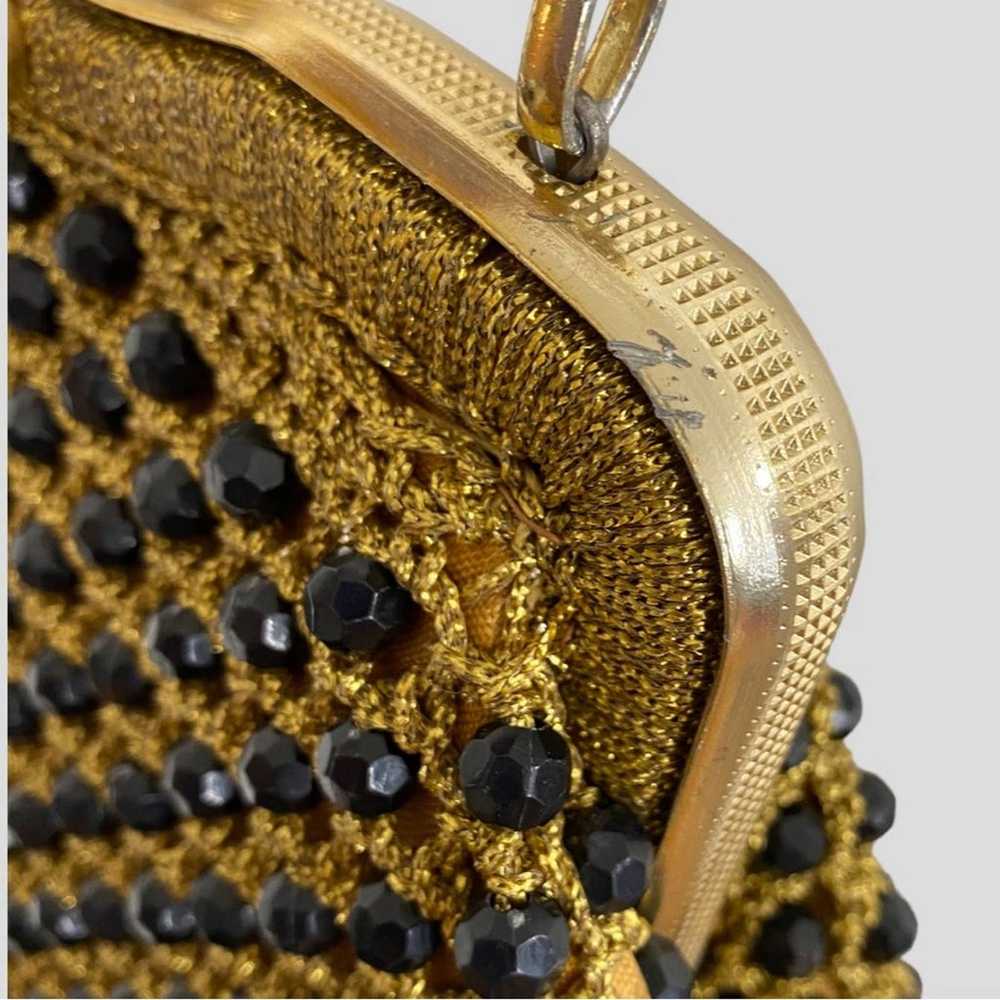 Vintage 50s Woven Gold Black Beaded Top Handle Bag - image 8