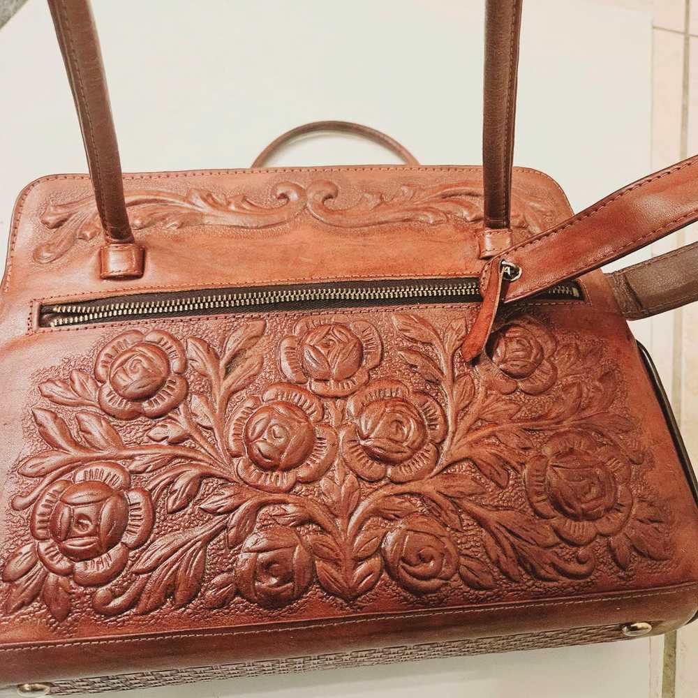 Vintage Mexican Hand Tooled Leather Purse Floral - image 11