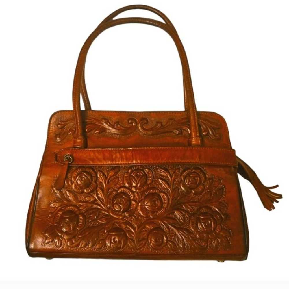 Vintage Mexican Hand Tooled Leather Purse Floral - image 1