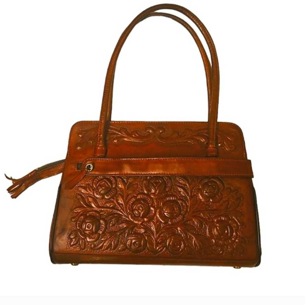 Vintage Mexican Hand Tooled Leather Purse Floral - image 2