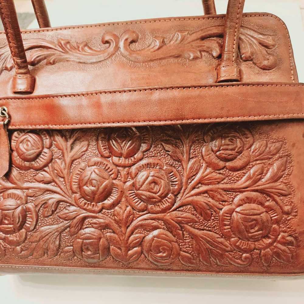 Vintage Mexican Hand Tooled Leather Purse Floral - image 4