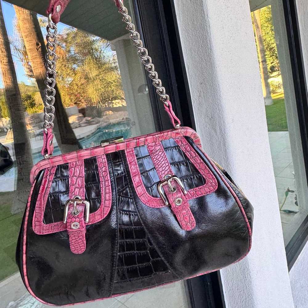 Isabella Fiore Croc Leather Detail Handbag Barbie… - image 2