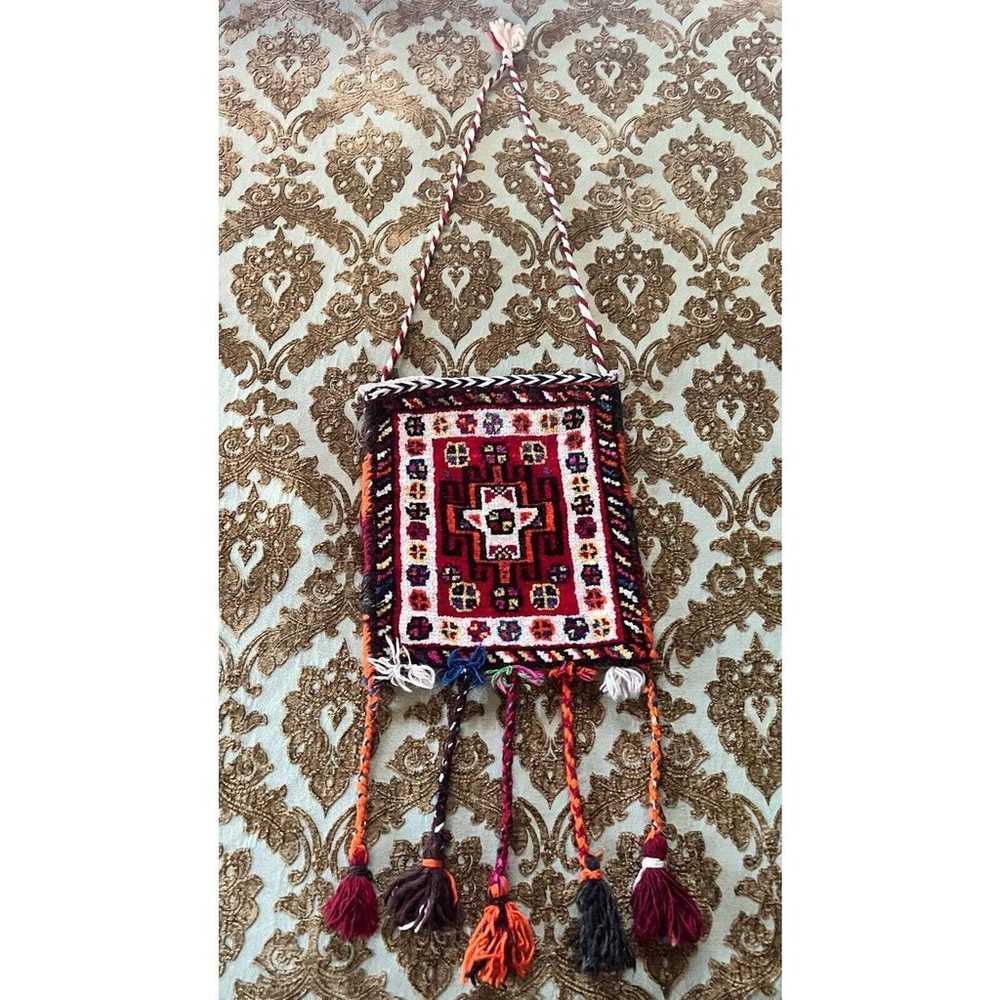 Vintage Persian Wool Carpet Salt Rug Bag Tassels … - image 3