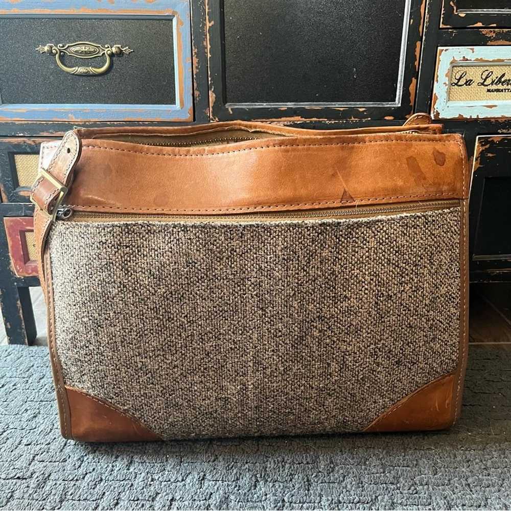 Vintage Hartmann luggage tweed leather shoulder b… - image 1