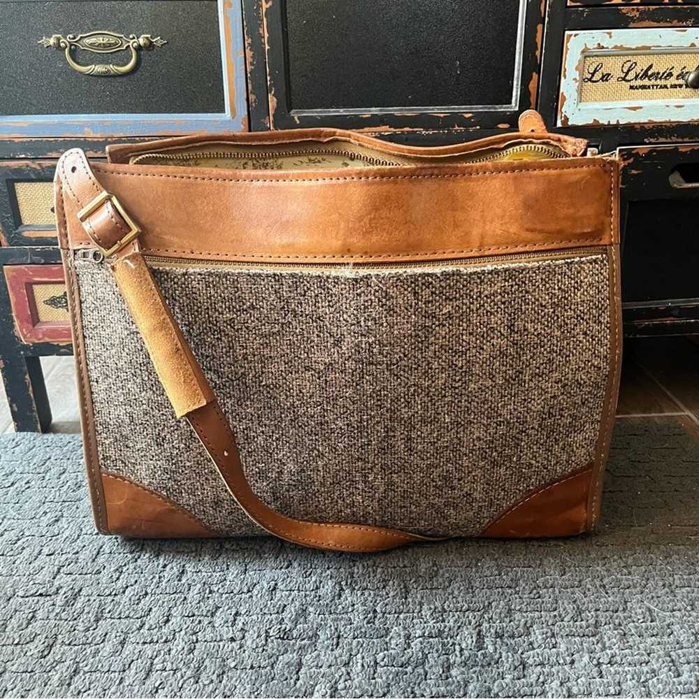 Vintage Hartmann luggage tweed leather shoulder b… - image 2