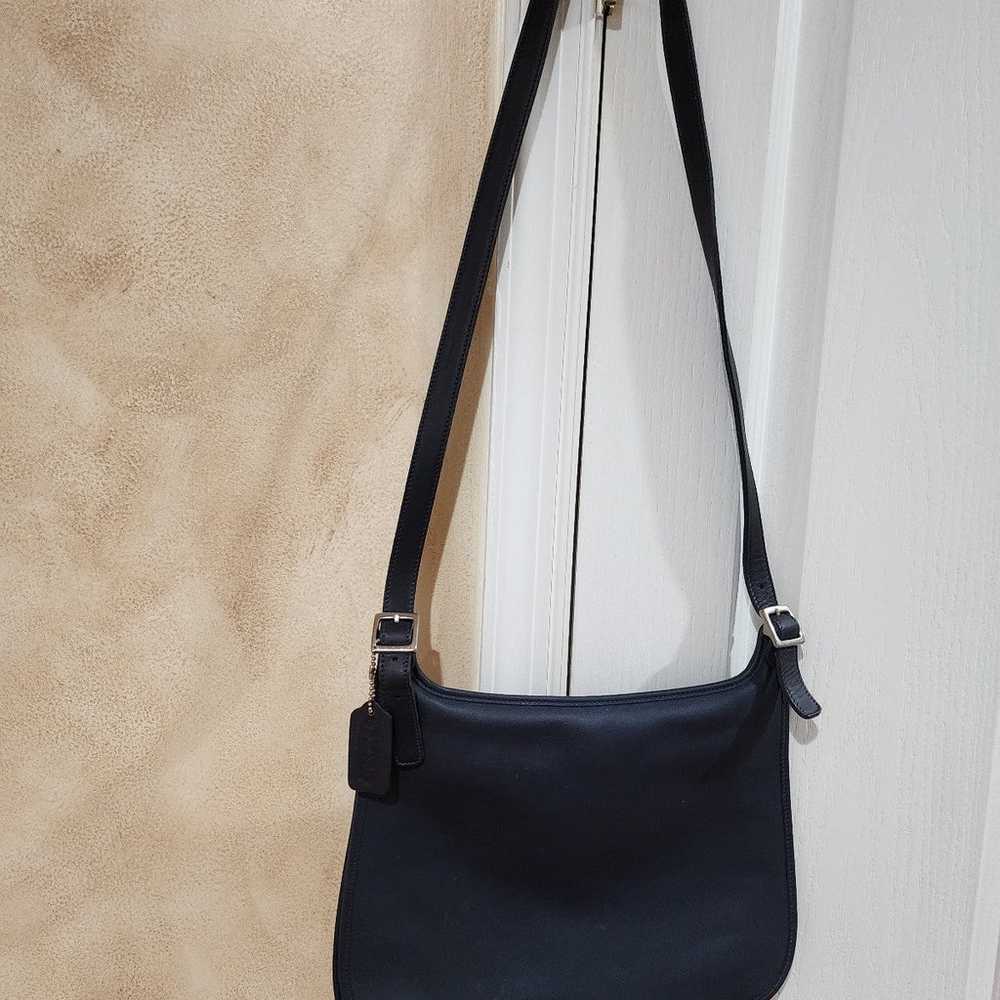 Vintage Coach Saddle Flap Crossbody Navy Blue Lea… - image 11