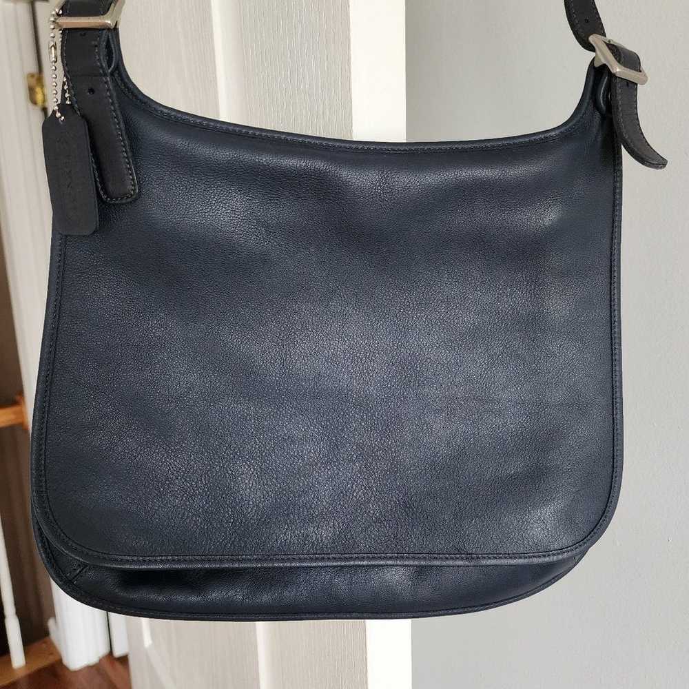 Vintage Coach Saddle Flap Crossbody Navy Blue Lea… - image 7