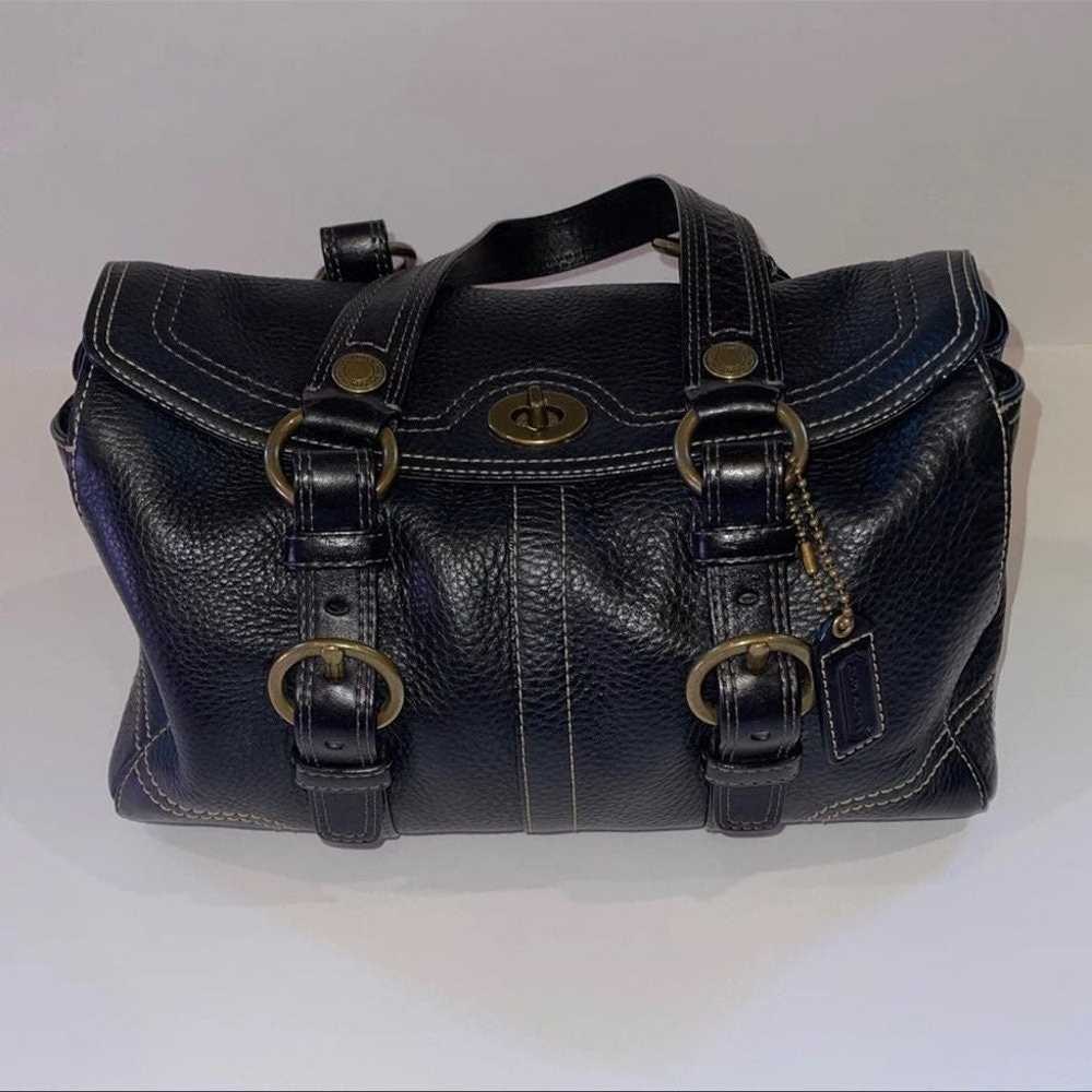 VINTAGE COACH Black Pebbled Leather Shoulder Bag - image 11