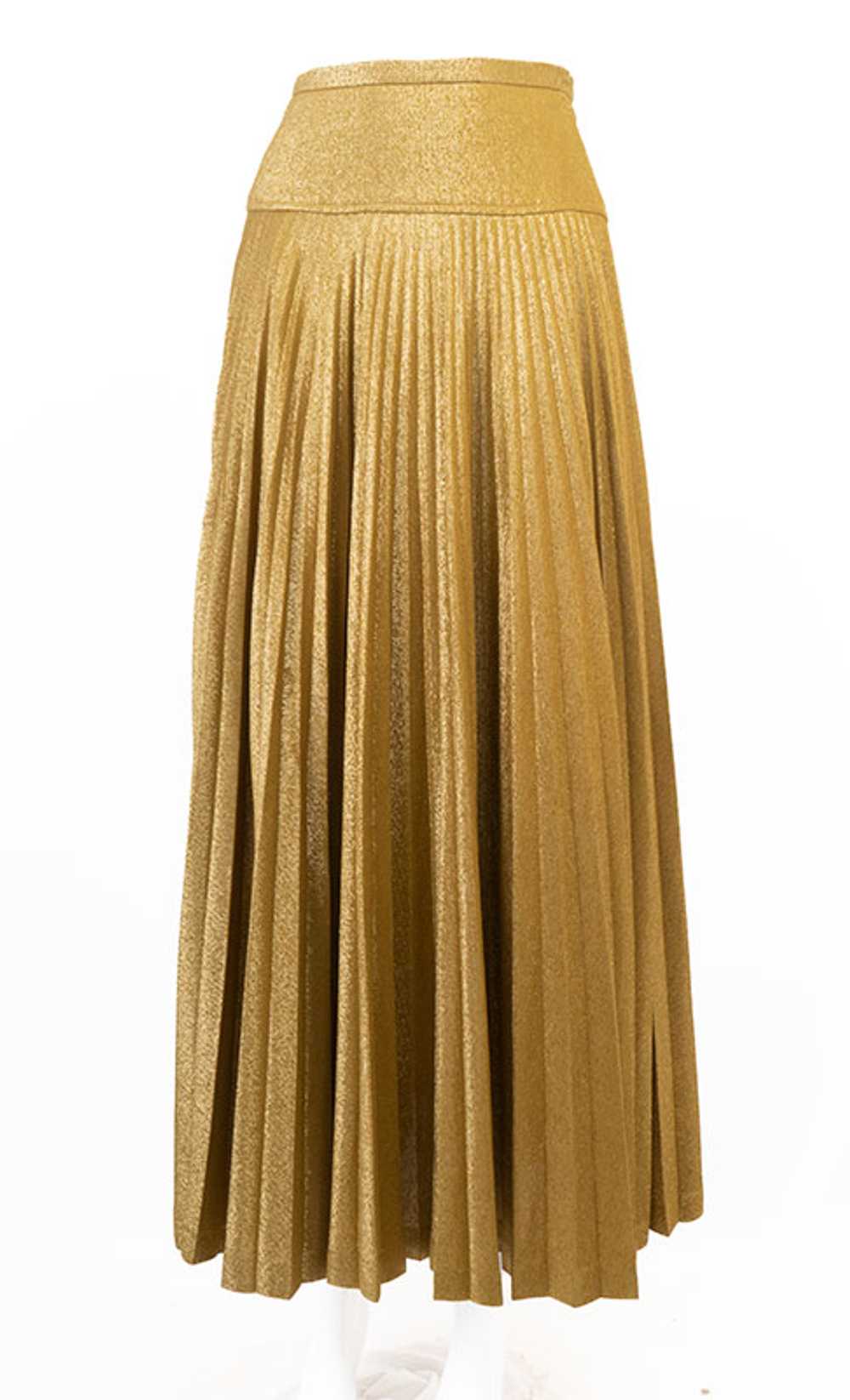 1970s Lurex Gold Metallic Pleated Maxi Skirt - image 1