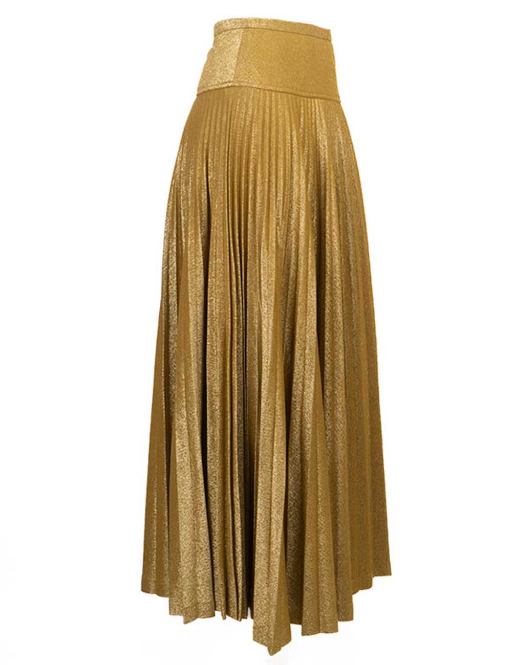 1970s Lurex Gold Metallic Pleated Maxi Skirt - image 2