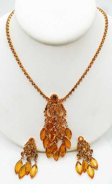 Golden Topaz Rhinestone Dangles Necklace Set