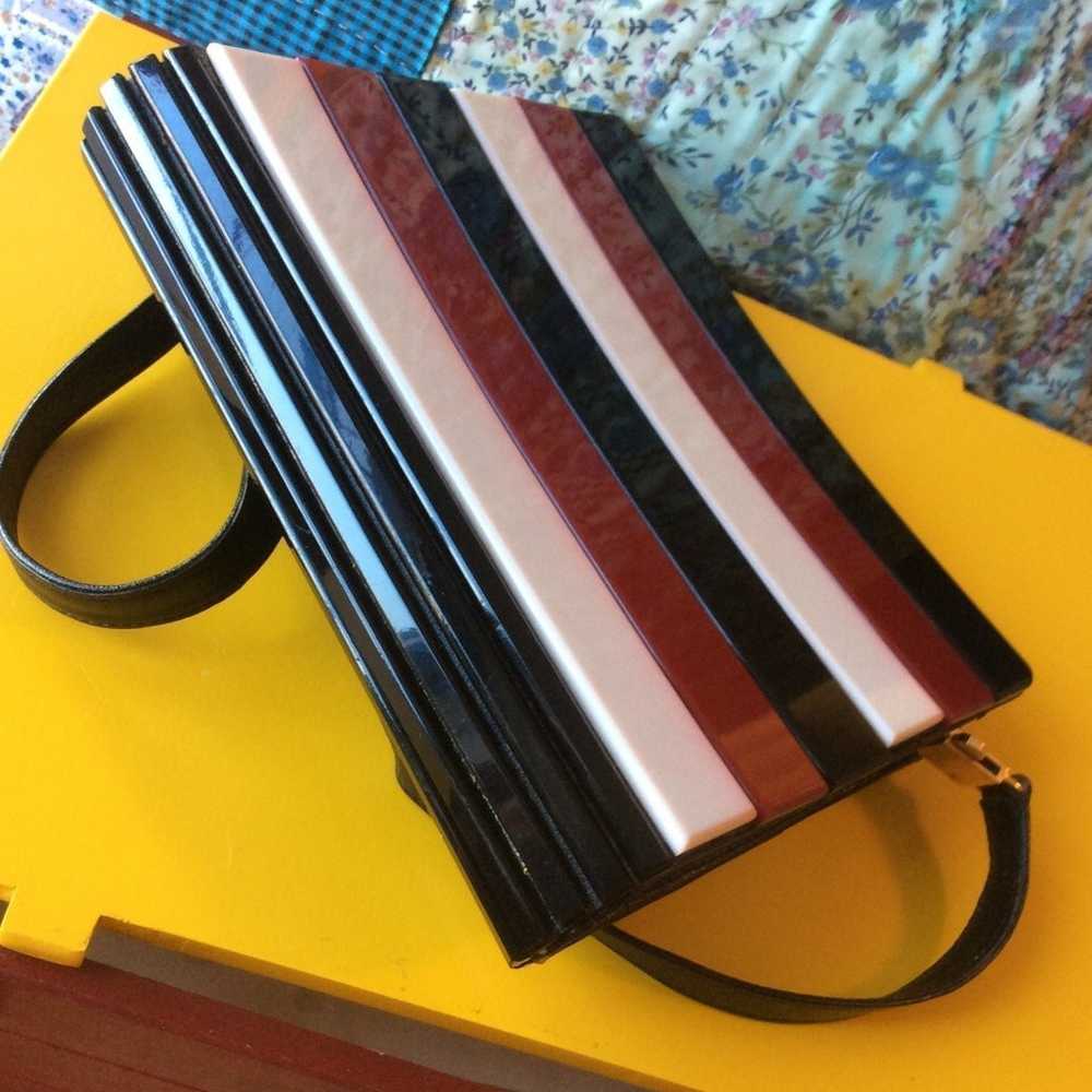 Valentino 1960's Striped Lucite and Leather Extre… - image 7