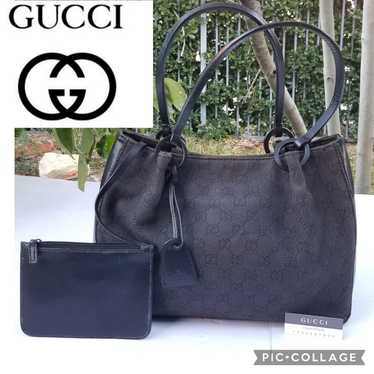 Lovely vintage Gucci GG  dark canvas with leather… - image 1