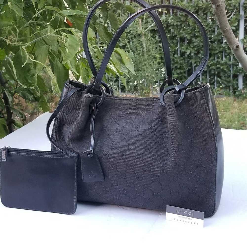 Lovely vintage Gucci GG  dark canvas with leather… - image 2