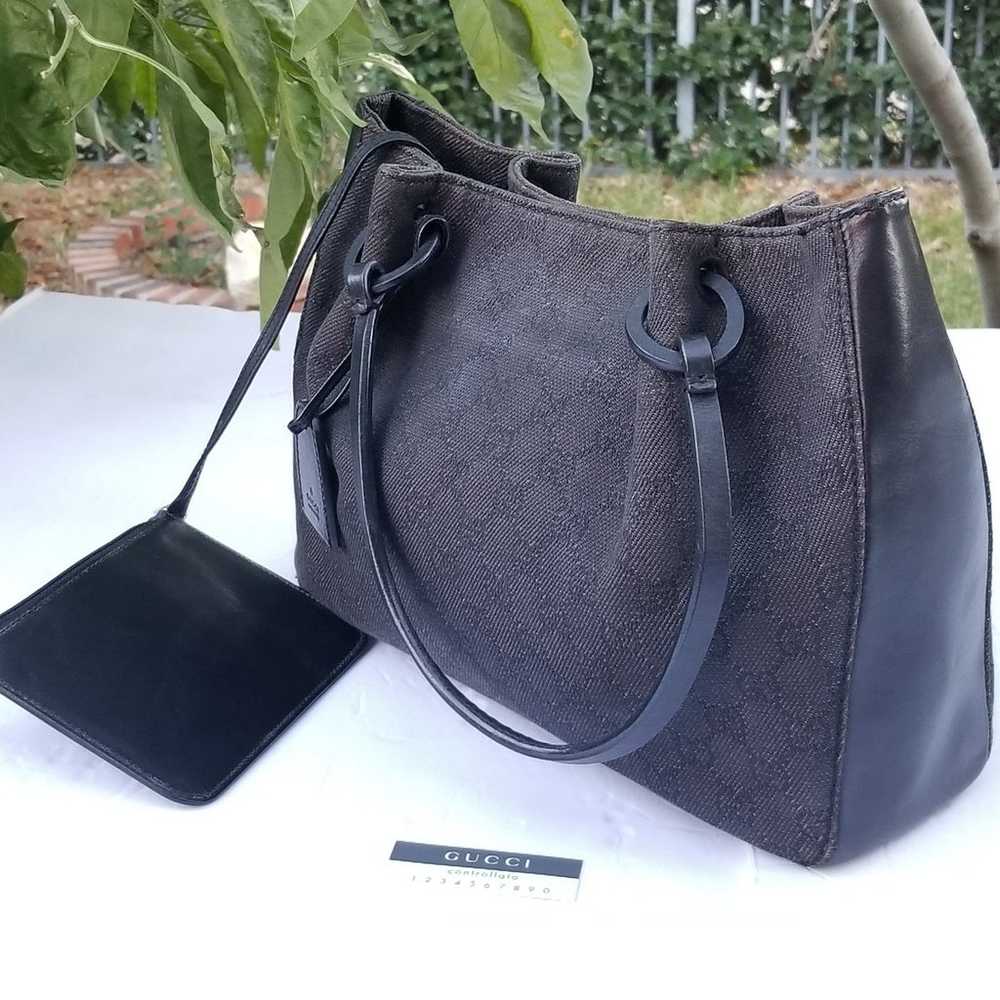 Lovely vintage Gucci GG  dark canvas with leather… - image 6