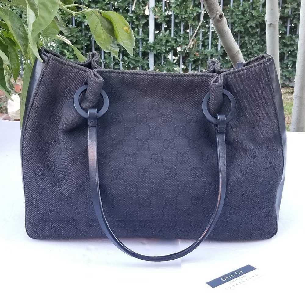 Lovely vintage Gucci GG  dark canvas with leather… - image 7