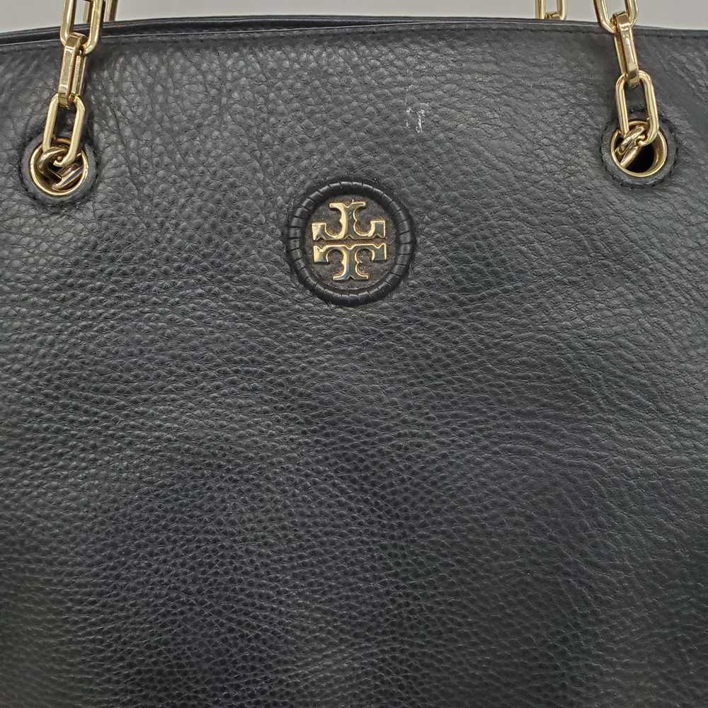 Tory Burch Whipstitch Black Leather Shoulder Tote… - image 1